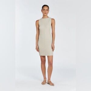 DISSH Sienna Stone Knit Mini Dress Beige Ribbed Neutral Bodycon Dress Sz XS 0-2